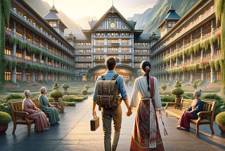 A couple from a foreign country walks into a hotel with anticipation, showcasing the need for multilingual communication in hospitality.