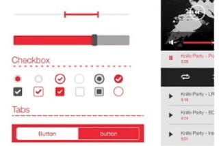 Collection of visual theme elements such as sliders, checkboxes, and tabs.