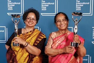 Color photo of Deepa Bhasthi and Banu Mushtaq at the IBP ceremony