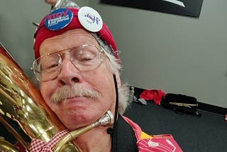 The author with his baritone horn and a goofy smile.