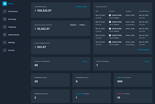 Streamflow dashboard for Cryptocurrency off-ramp