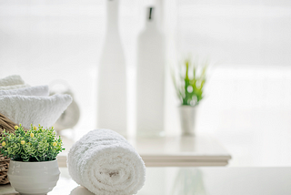 Bathroom with a towel on a counter