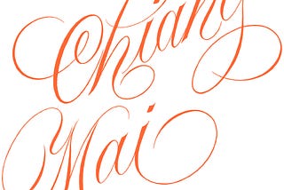 Chiang Mai script lettering design in orange colour over a white background