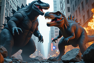 A T-Rex and Godzilla landed on Wall Street