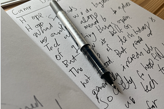 A page of my sketchbook, in handwritten — with a pen overlaid the title saying ‘Camp Digital’.