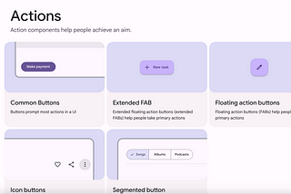 Google’s Material design system showing components like the buttons and segmented buttons