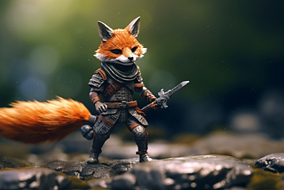 A brave warrior fox quietly reflects before entering battle. Image created using Midjourney.
