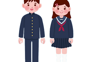 ภาพการ์ตูนเด็กชายและเด็กหญิงญี่ปุ่นแต่งกายในชุดนักเรียน