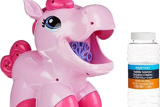 Amazon Basics Kids Outdoor Automatic Unicorn Bubble Blowing Machine With Solution, Gift for Age…