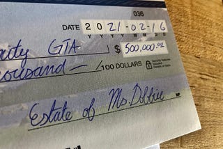 A cheque worth $500,000