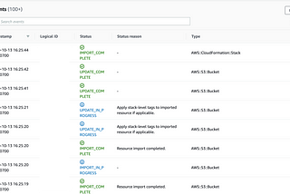 Cloud Formation events showing Import In Progress and then Import Complete