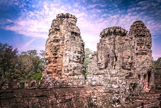 A photo of some of the giant faces at Bayon Temple in Angkor Wat