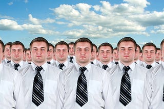 IMAGE: An army of many identical businessmen clones
