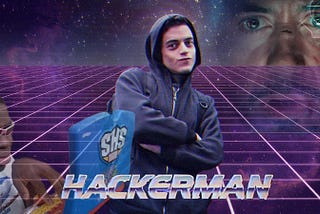 Meme with Elliot Alderson from “”Mr. Robot”, Ryan Beckford typing on a fake laptop, and Tony Stark. Chrome logo “Hackerman”