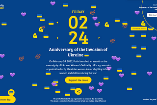 the website’s page for the anniversary of the invasion of ukraine, showing many different emojis floating around the main content