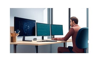 Man sitting in front of computer monitors