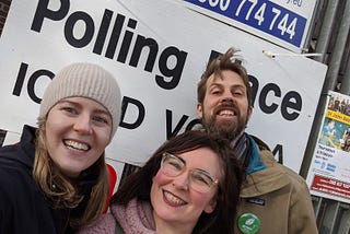 A polling day selfie with my neighbours, February 2020