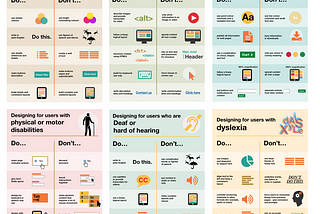 Thumbnail images of Karwai Pun and Home Office Digital dos and don’ts on designing for accessibility posters.