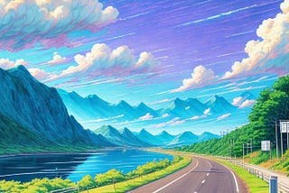 Image of road through mountains next to a river