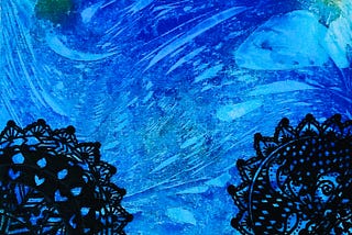blue and gold acrylic blend with black abstract Mandala art on canvas