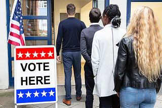 A line of voters waiting to cast their ballots.