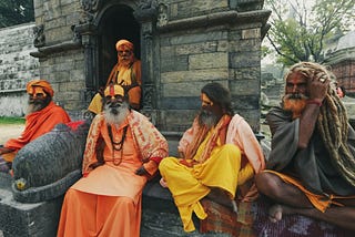 Hindu Pandit’s outside the temple after performing daily ritual (Puja)