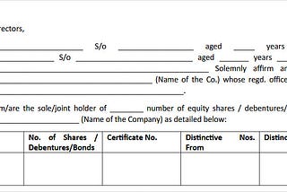 Contents of the Form required for ‘Signature Change’ with RTA