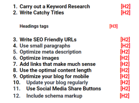 H1 and H2 tagline structure for SEO writing guide.