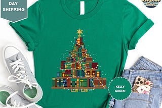 Christmas Book Tree Shirt, Christmas Gift, Book Lovers Christmas Gift, Bookworm Christmas Shirt, Gift For Teachers