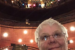 photo of author is the Performing Arts Theatre in Mexico City with the elaborate dome of colored glass