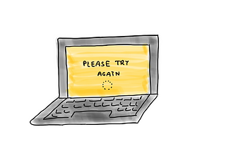 “Please try again” message is displayed on the laptop’s screen.