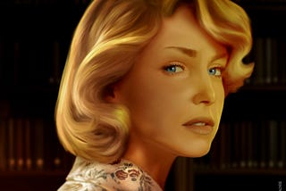 Digital painting of Eddie, a boyish blond with blue eyes and a suspicious expression.