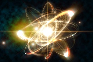 Close up illustration of atomic particle for nuclear energy imagery