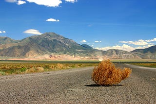 Tumbleweed blow aimlessly down the road