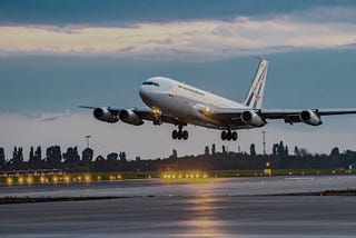 A commercial airliner landing