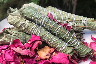 moon bathed guava smudge sticks and rose petals