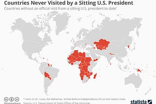 84 Countries Have Never Been Visited Visited by a U.S. President — Almost Half Are in Africa