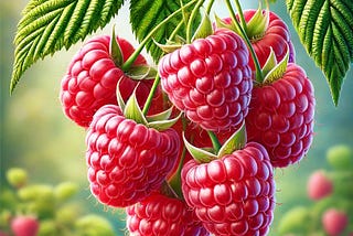 New AI Image Prompts for DALL-E 3 — Tasty and Juicy Raspberries Fresh from the Bush / Joyful…