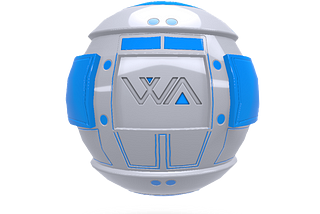 waSCC project mascot, a spherical robot with the letters “W” and “A” on its chest