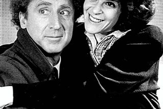 Black and white close-up photo of Gene Wilder and Gilda Radner