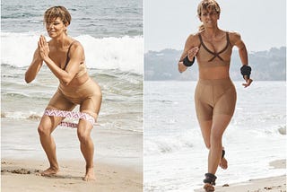 Halle Berry doing intense beach workout.