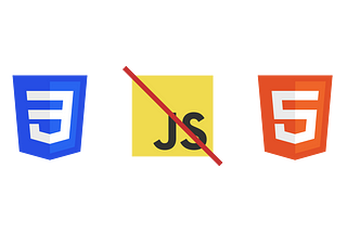 CSS3 logo, JS logo with a red line through it and the HTML5 logo in a row