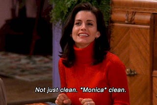 Monica Geller explaining her preferred cleanliness style.