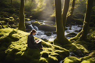 An image of a girl reading a book amidst nature’s beauty generated by ‘Canva’