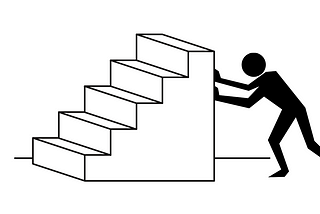 Black and white image of a person pushing a staircase