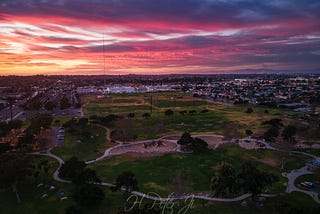 Colorful sky over the park