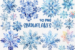 Watercolor Snowflakes Clipart | Blue Snowflakes, Snowflake PNG, Snow, Christmas Decor Illustrations | Instant Download for Commercial Use