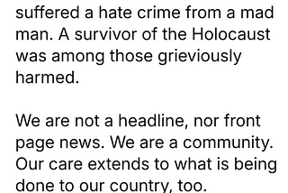 Boulder is Strong — not in Hate but in our Care, our Community, our Love.