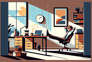 man relaxing and thinking in his home office