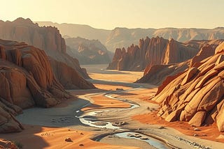 Image shows an ephemeral river between rocks.